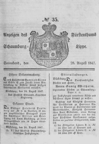 Anzeigen des Fürstenthums Schaumburg-Lippe